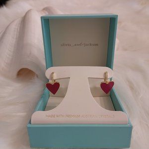 Olivia  and Jackson  Enamel Heart & Austrian Crystal Earrings: NWT: 1"